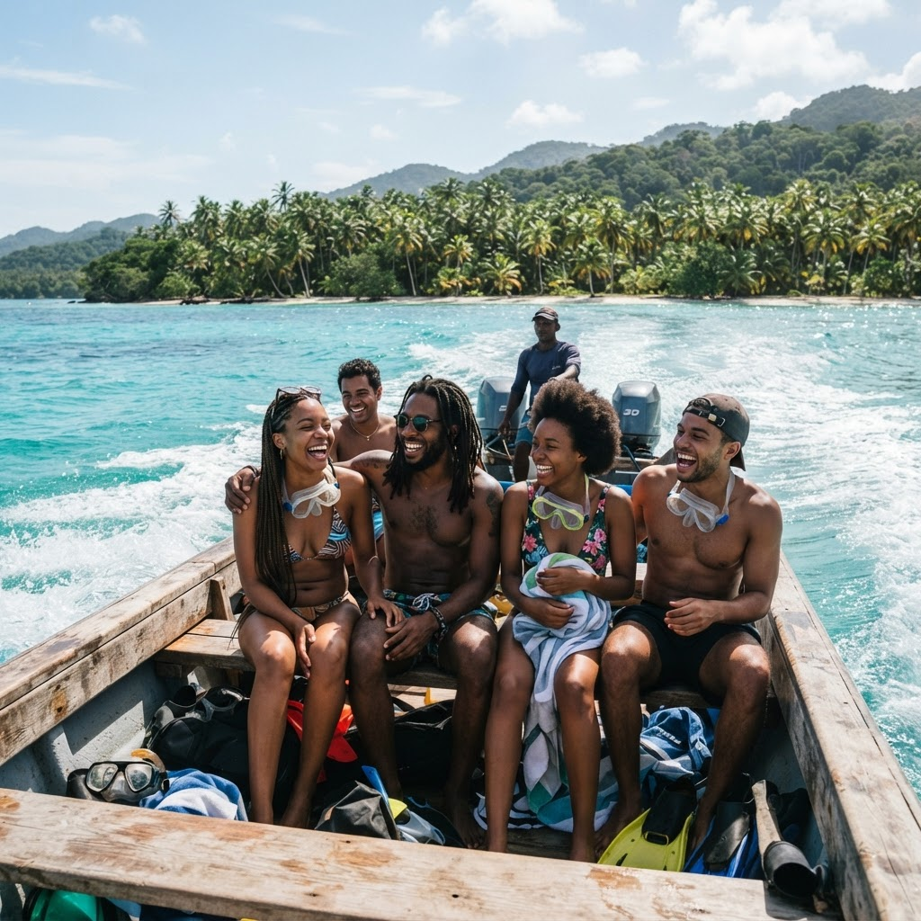 Travelers on a Caribbean island excursion