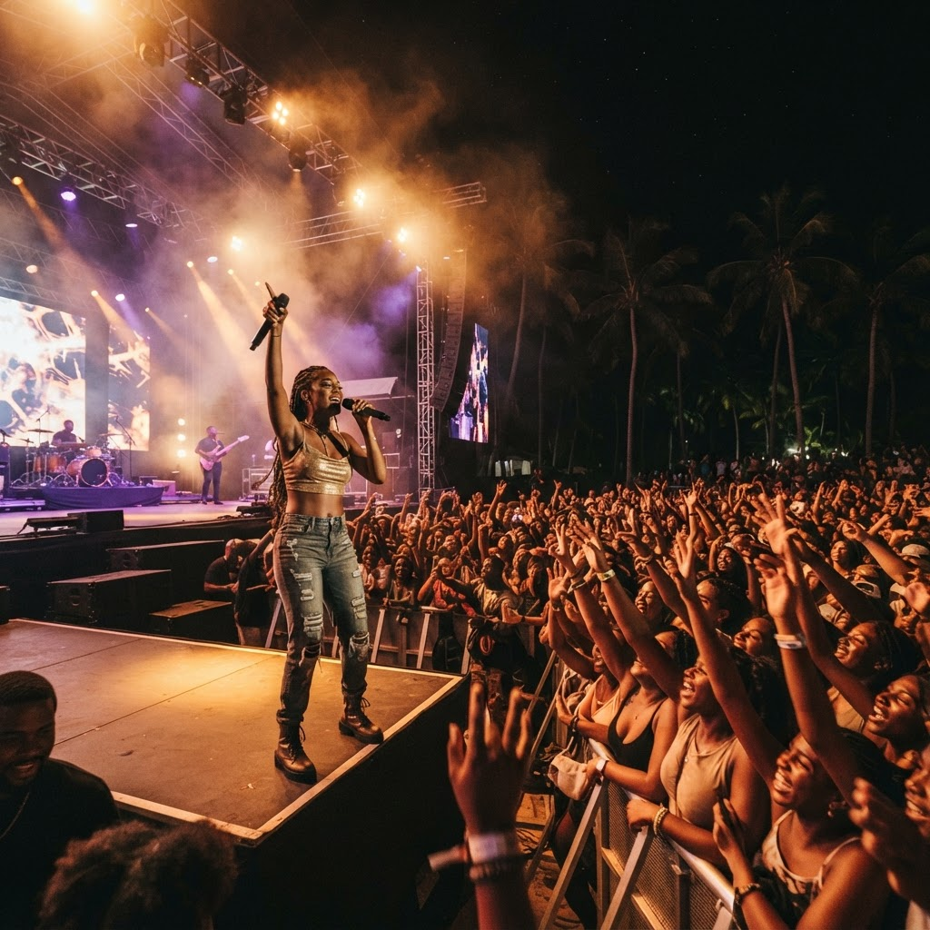 Live performance on stage with cheering crowd
